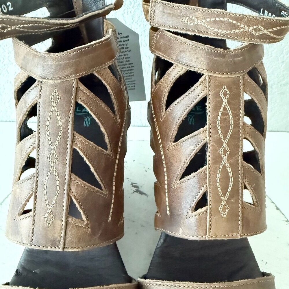 NEW Lane Boots BECCA Womens Brown Wedges 9 Western Sandals Cowgirl Wooden Heels - Picture 7 of 12